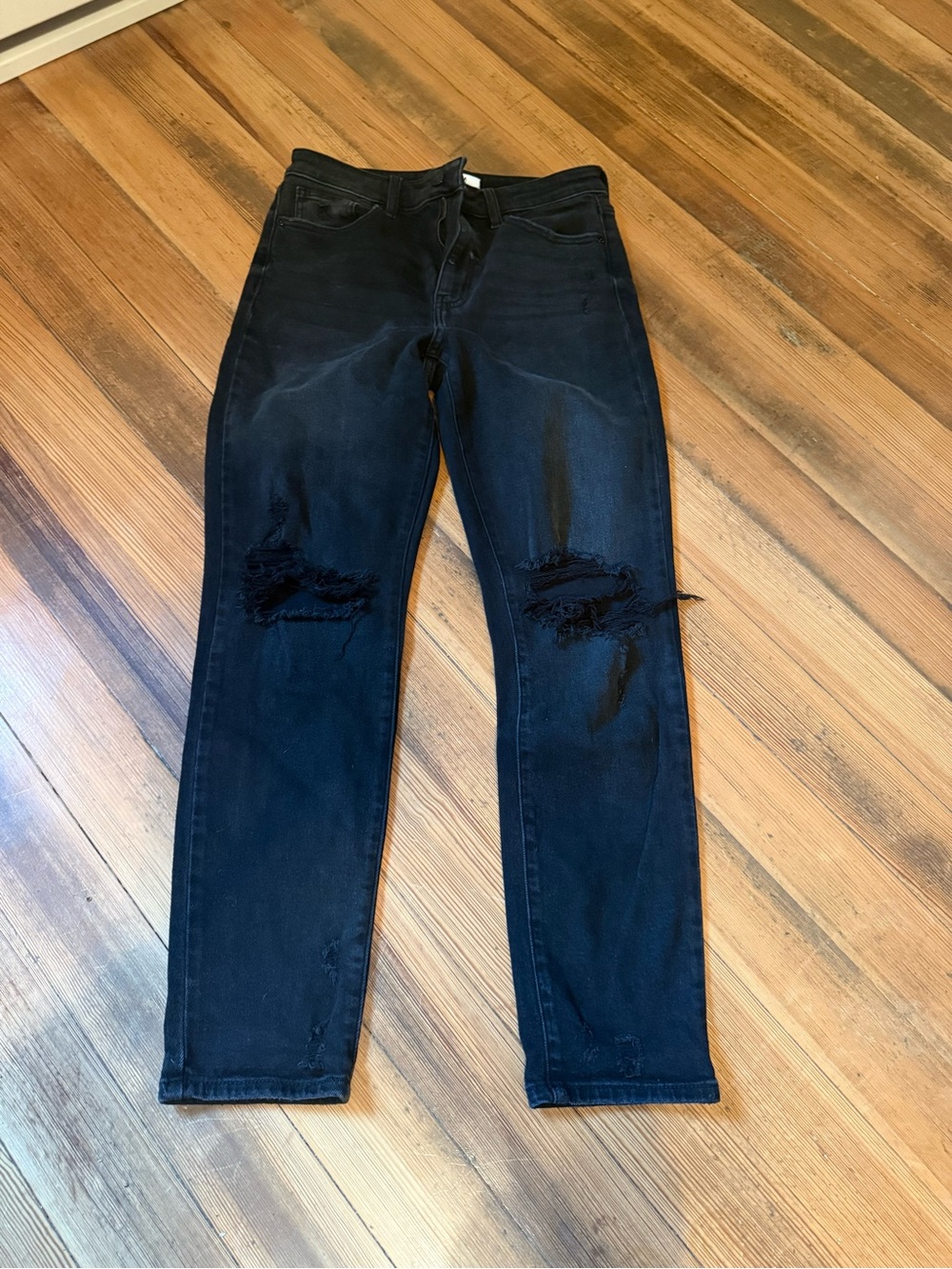 Eunina Super High Rise Mom Jeans Black Distressed Size 7
